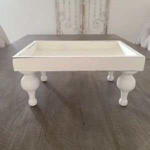 Distressed White Rectangular Wood Tray Riser Stand with White legs. Wood Riser.